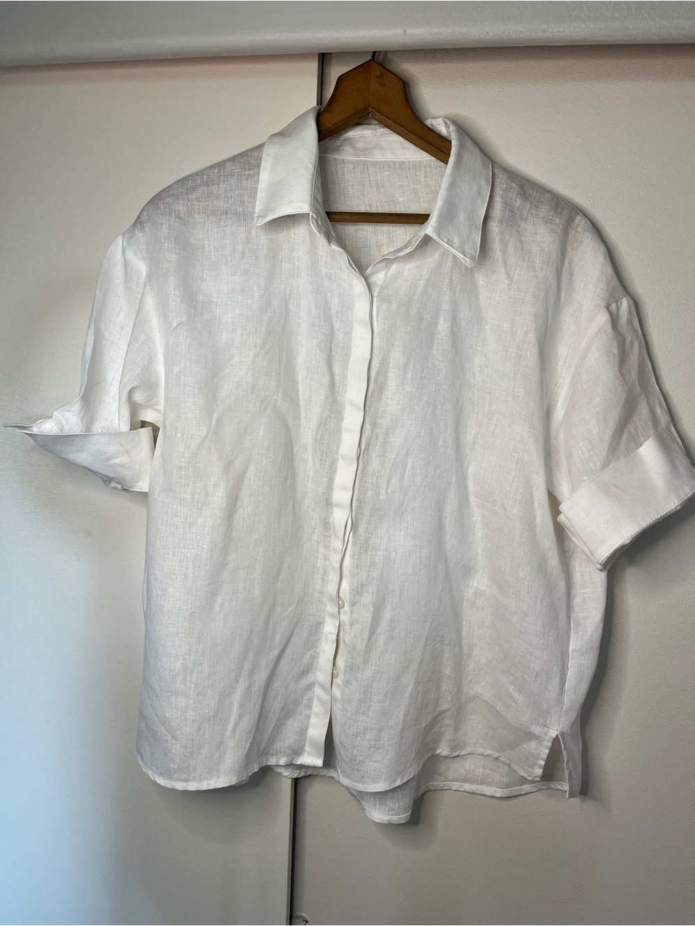 Source Unknown White Linen Short-Sleeve Button-Down Shirt